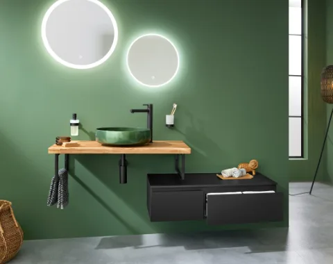 DIANA Badwelt L schwarze Badmöbel und Armatur