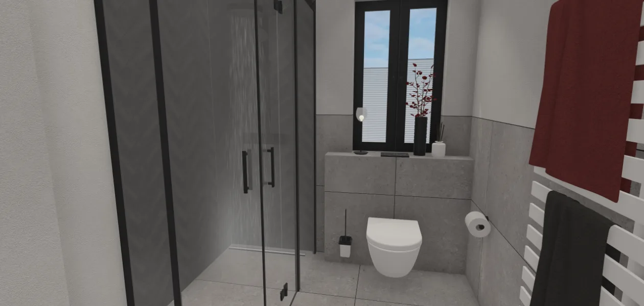 Offene Dusche mit Abtrennung zum WC