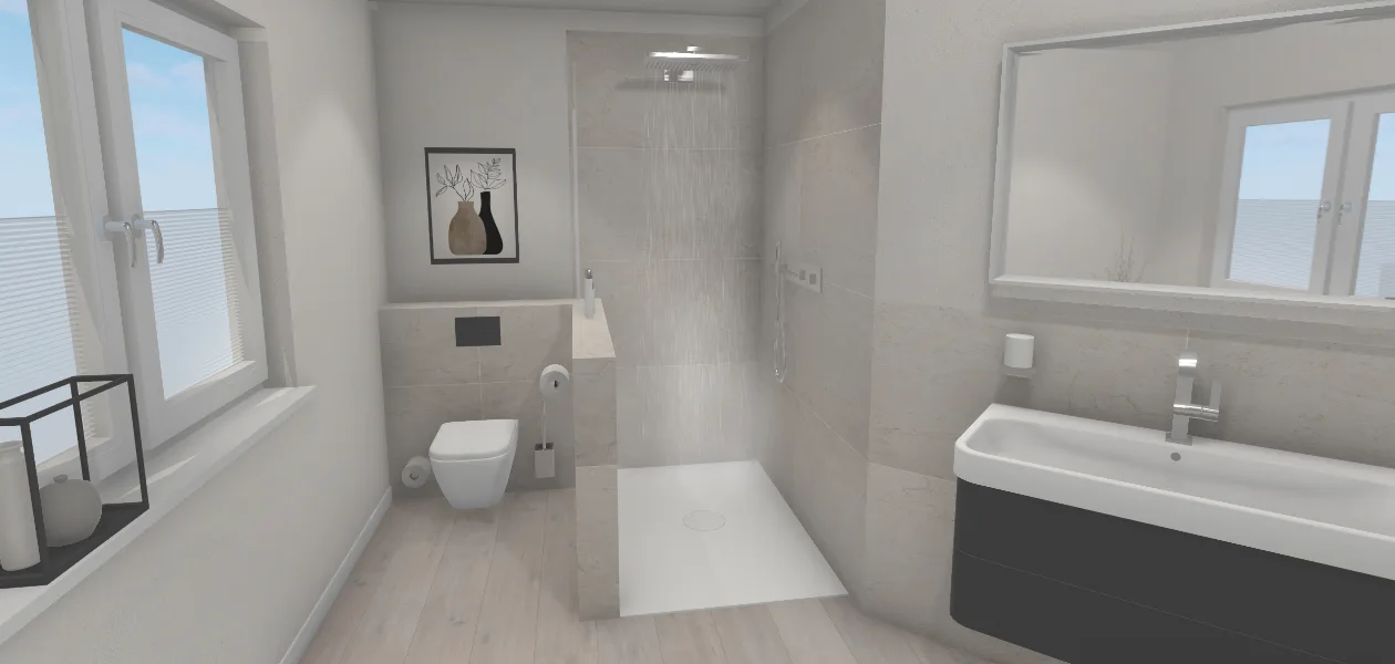 Offene Dusche mit Abtrennung zum WC