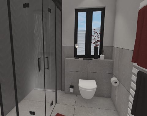 Offene Dusche mit Abtrennung zum WC