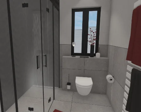 Offene Dusche mit Abtrennung zum WC