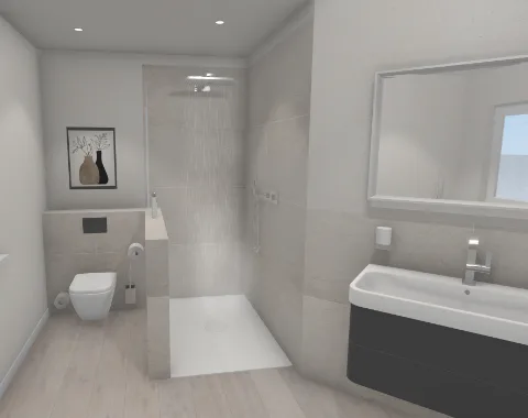 Offene Dusche mit Abtrennung zum WC