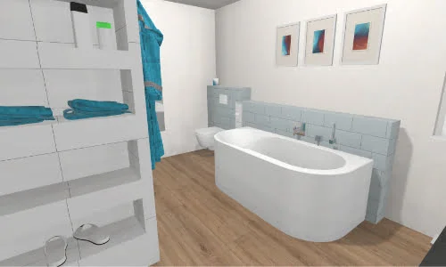 Trennwand, Badewanne und WC