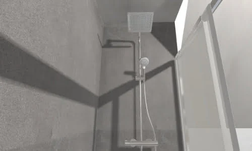 Innenansicht Dusche mit Handbrause und Regendusche