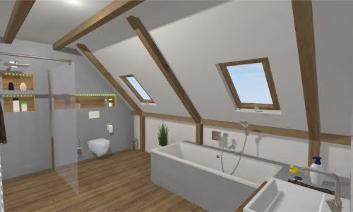 Einbauwanne, Dusche und WC