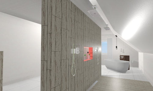 Mehr Bad geht nicht | Ansicht Doppeldusche und Badewanne