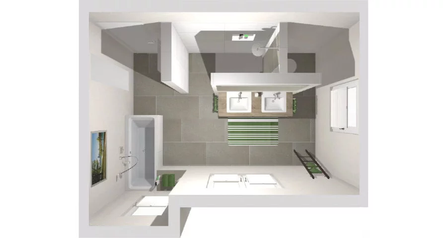 Das Badezimmer mit T-Wand | 16 m²