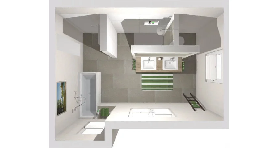 Das Badezimmer mit T-Wand | 16 qm