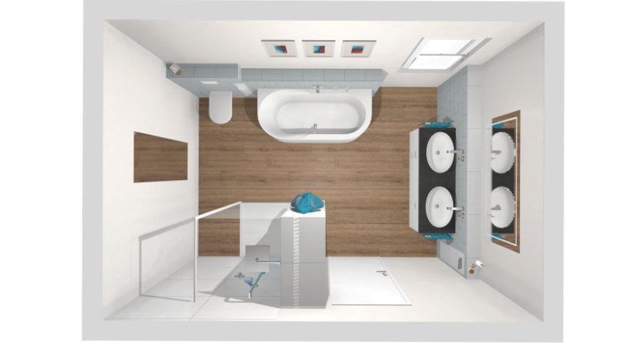 Das Familienbad mit halb-freistehender Wanne – 13 qm