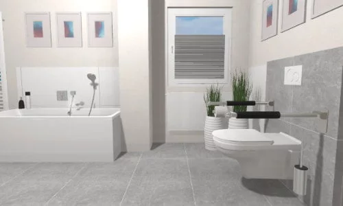 verlängertes WC mit Stützgriffen