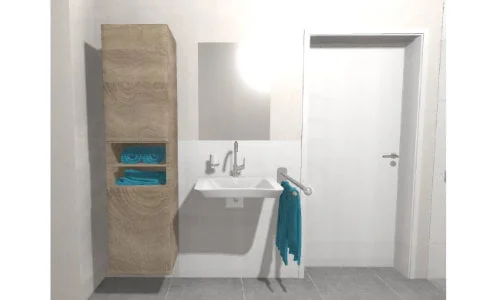 Unterfahrbarer Waschtisch und großzügiger Hängeschran