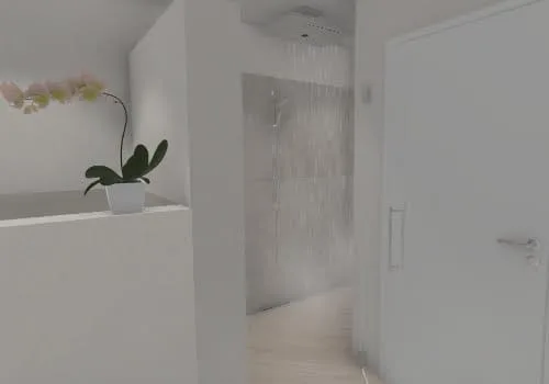 Wohlfühloase: Die gemauerte Dusche mit Regendusche