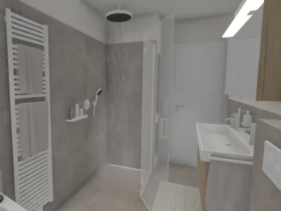 Kleines Familienbadezimmer mit Badewanne