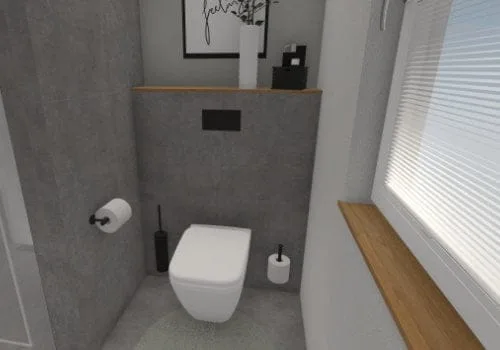 Clever platziert: Die Toilette mit gemauertem Absatz in der modernen Gästetoilette