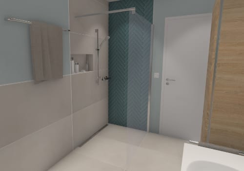  Das Skandi-Badezimmer mit Waschmaschine | Ansicht Dusche