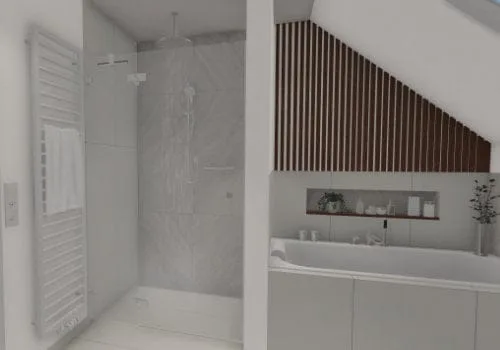Duscherlebnis deluxe: Moderne Dusche in kleinen Bädern mit Dachschräge