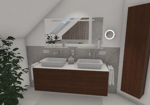 Dunkles Holz trifft auf Eleganz: Die Badmöbel für moderne Bäder mit Dachschräge