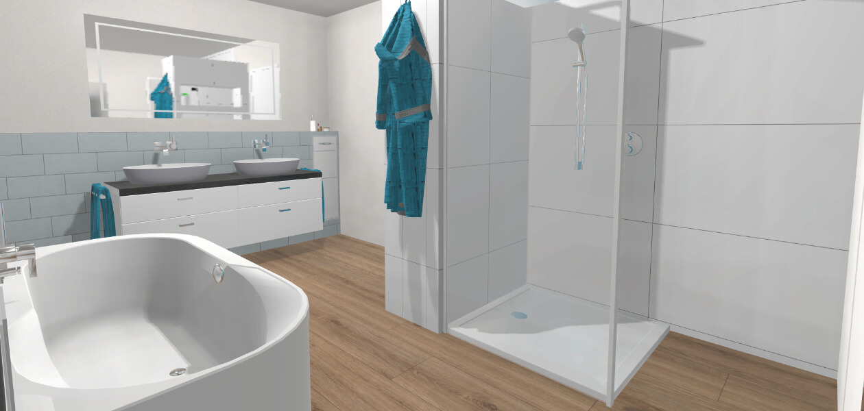 Das Familienbad mit halb-freistehender Wanne – 13 qm