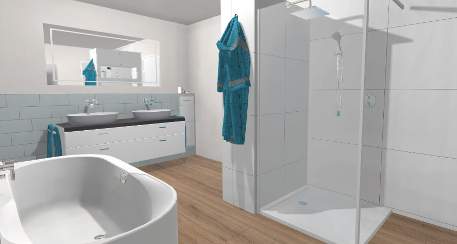 Das Familienbad mit halb-freistehender Wanne – 13 qm