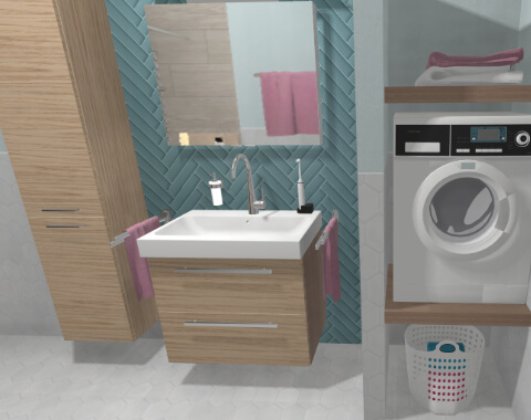 Das Scandi-Badezimmer mit Waschmaschine – 7 qm
