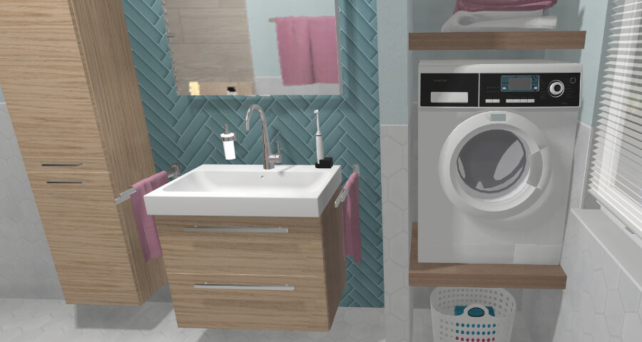 Das Scandi-Badezimmer mit Waschmaschine – 7 qm