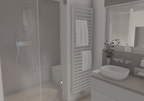 Die Dusche: Regendusche, Sitzbank und Platz für Entspannung